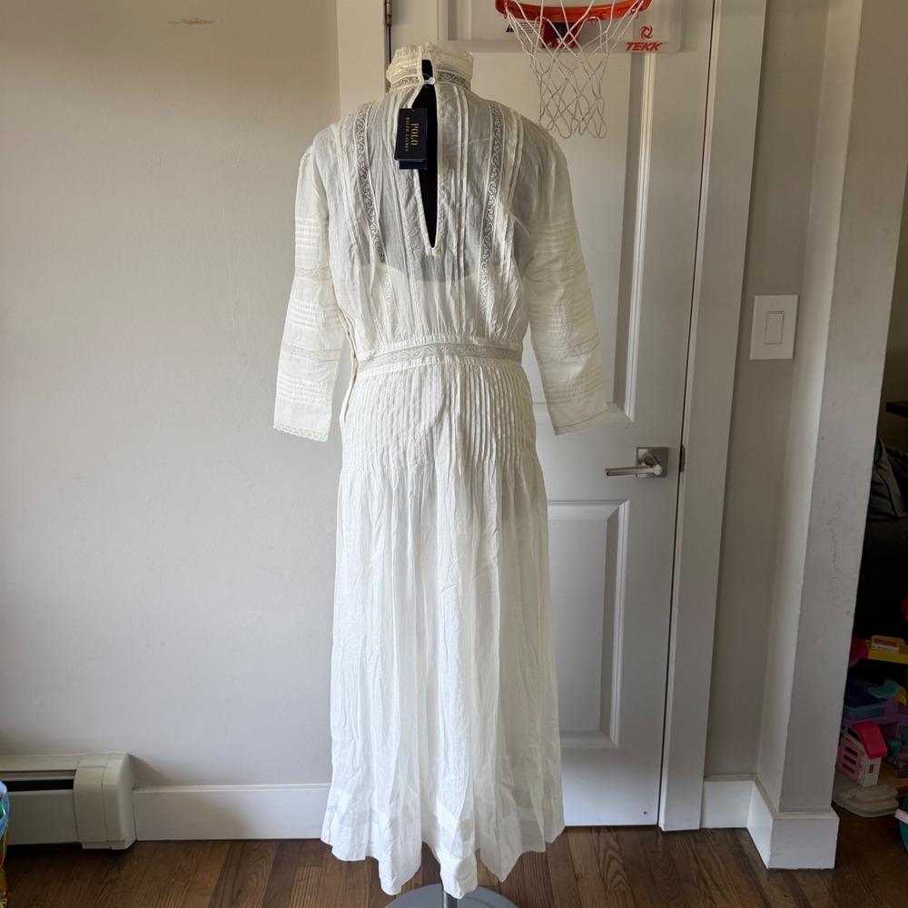 Polo Ralph Lauren Cream Lace Pintuck Edwardian Maxi Dress Vintage Style Size 4 - Picture 8 of 16
